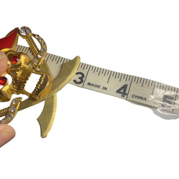 Vtg Pirate Skull Pendant Necklace Red Hat & Rhinestones Costume 18.5” - Picture 4 of 5